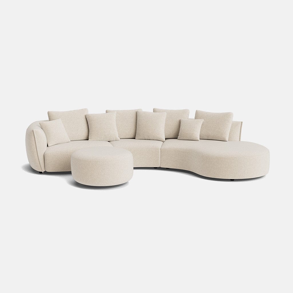 Carmen Soft Woven Texture Right Large Corner Footstool Set - Parchment Beige