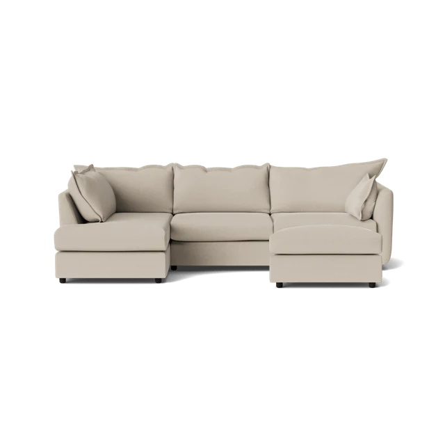 Dorchester Soft Woven Texture Left Corner & Footstool Set - Meringue