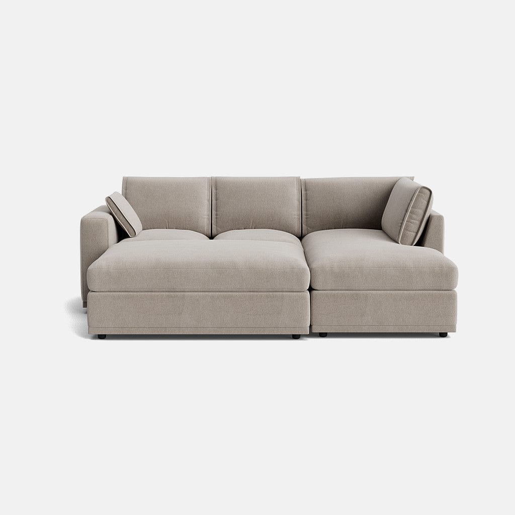 Edgware Luxe Chenille Right Corner Sofa & Footstool Set - Pale Linen