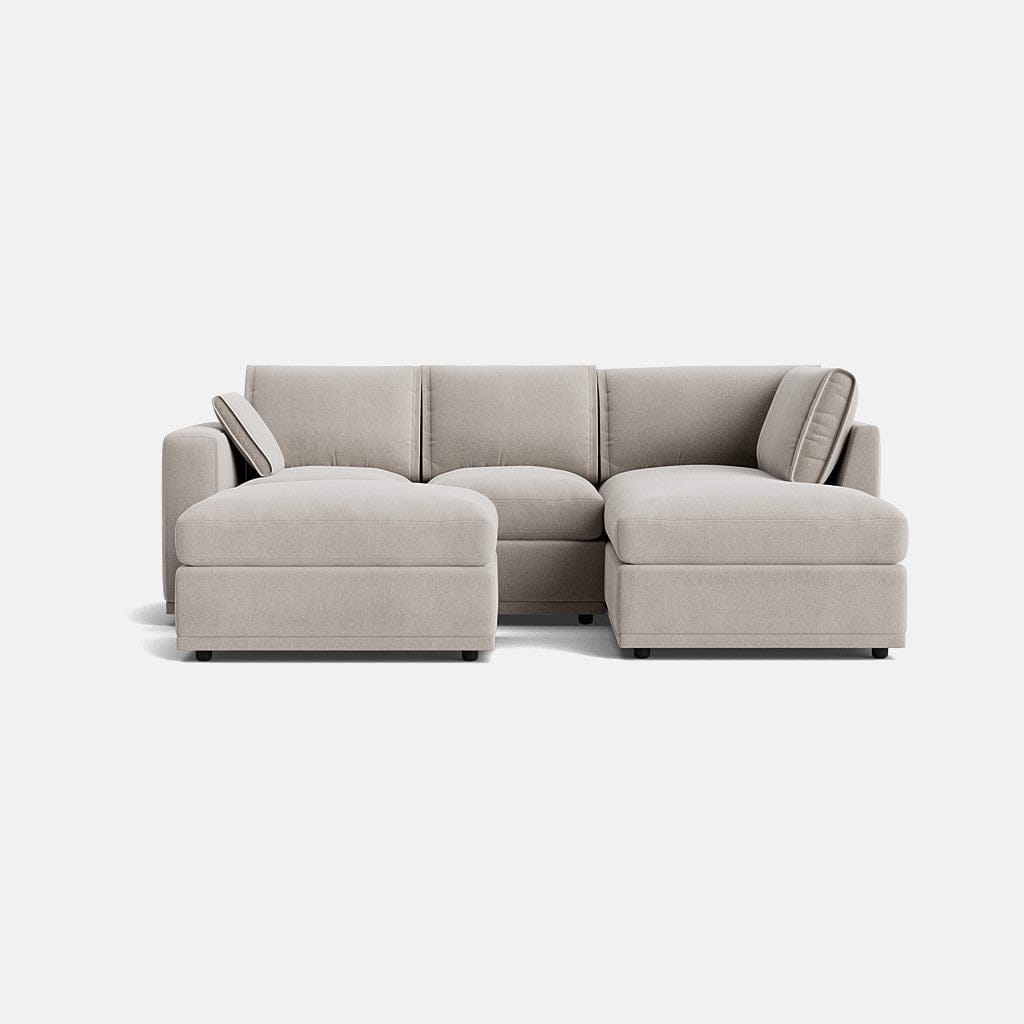 Edgware Luxe Chenille Right Corner Sofa & Small Footstool Set - Pale Linen
